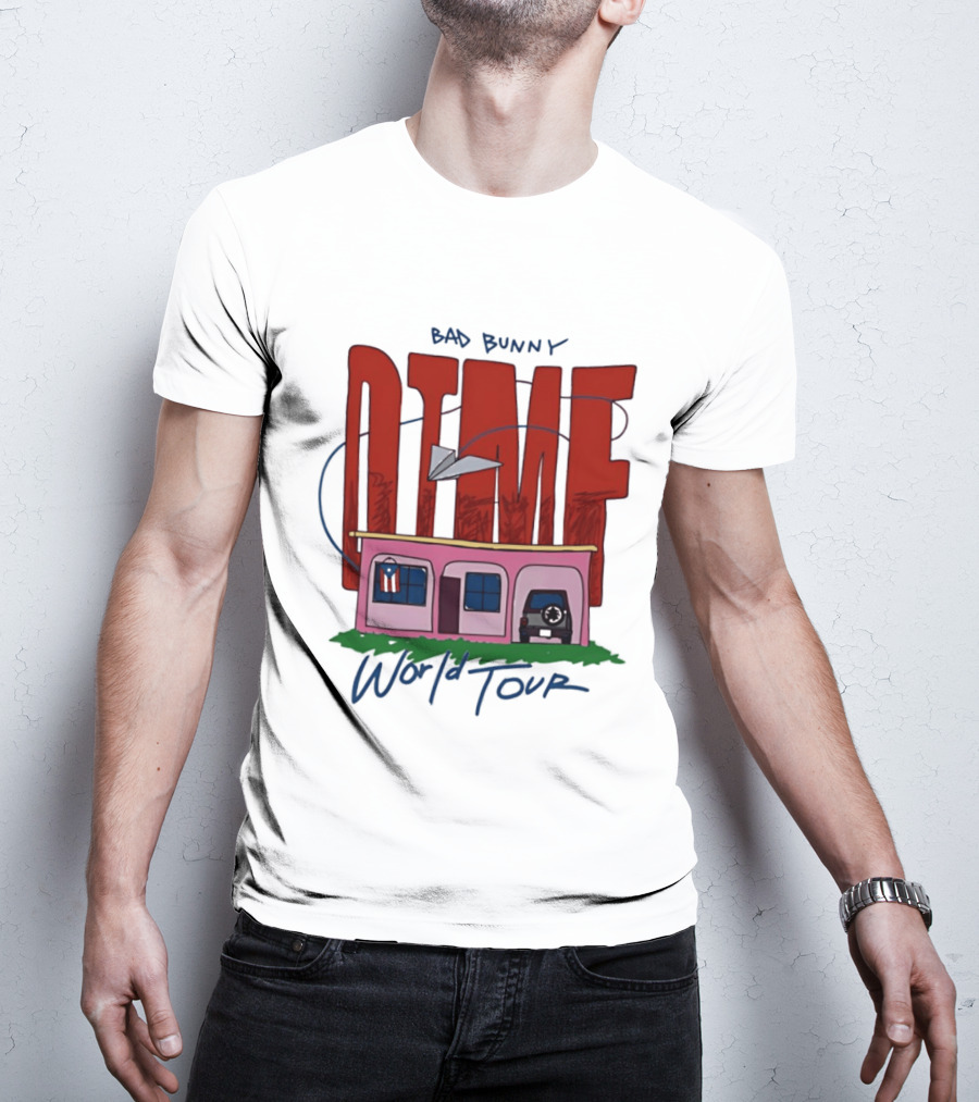 Bad Bunny Dtmf World Tour 2026 Paper Airplane Pink House Jeep T-Shirt