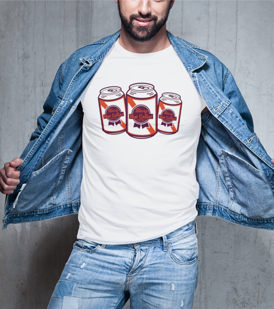 Blacksburg Virginia Tech University Hokies Bburg Blue Collar Football ACC Cans T-Shirt