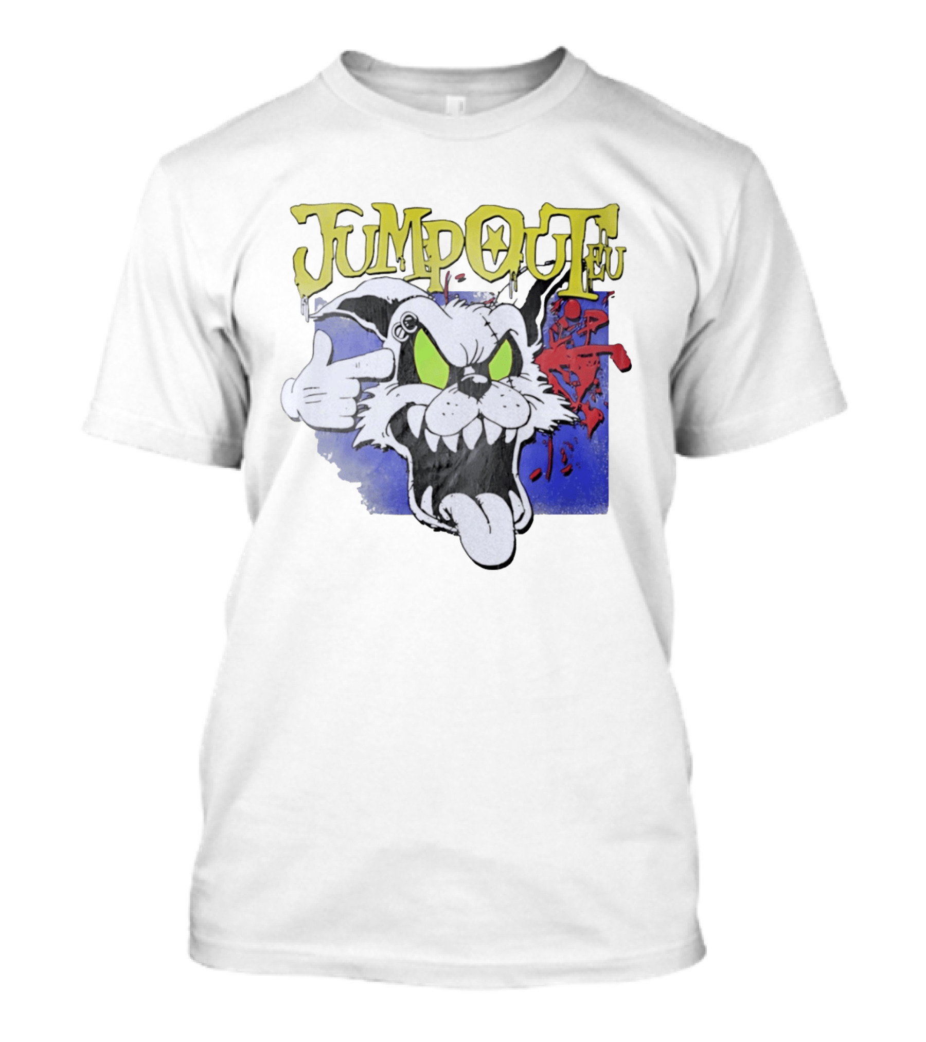 Jumpouteu Pop Culture Cat Creature Teeth Tongue Glove Eyes T-Shirt