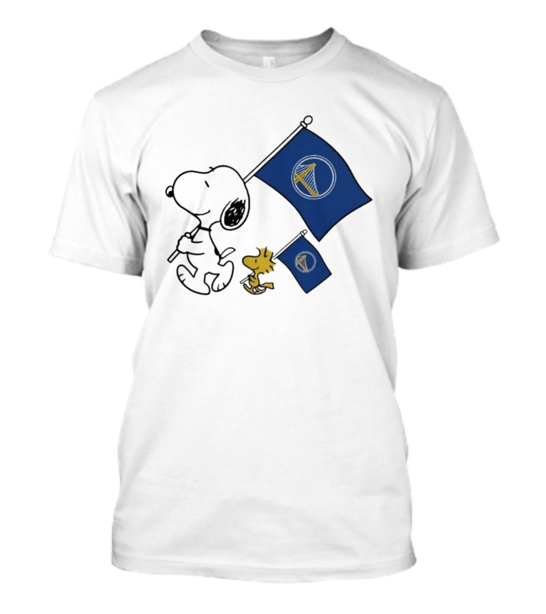 Golden State Warriors Snoopy Woodstock Flag Peanuts Comic Basketball Collaboration T-Shirt