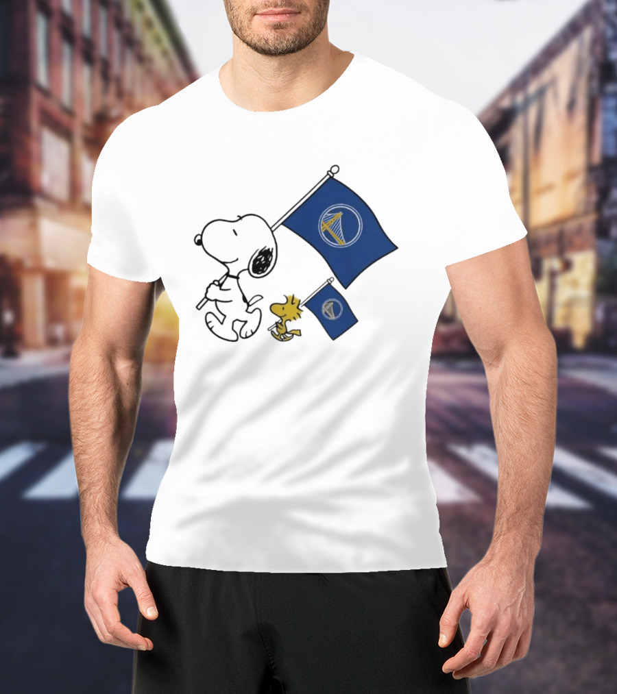 Golden State Warriors Snoopy Woodstock Flag Peanuts Comic Basketball Collaboration T-Shirt