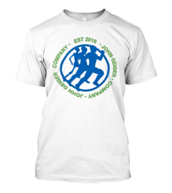 John Geiger Company Est 2016 Blue Running Figures T-Shirt