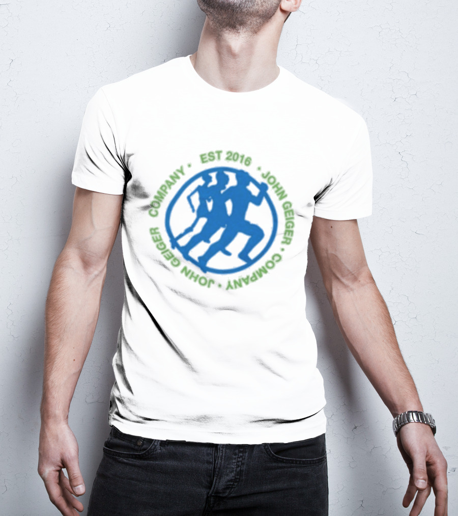John Geiger Company Est 2016 Blue Running Figures T-Shirt