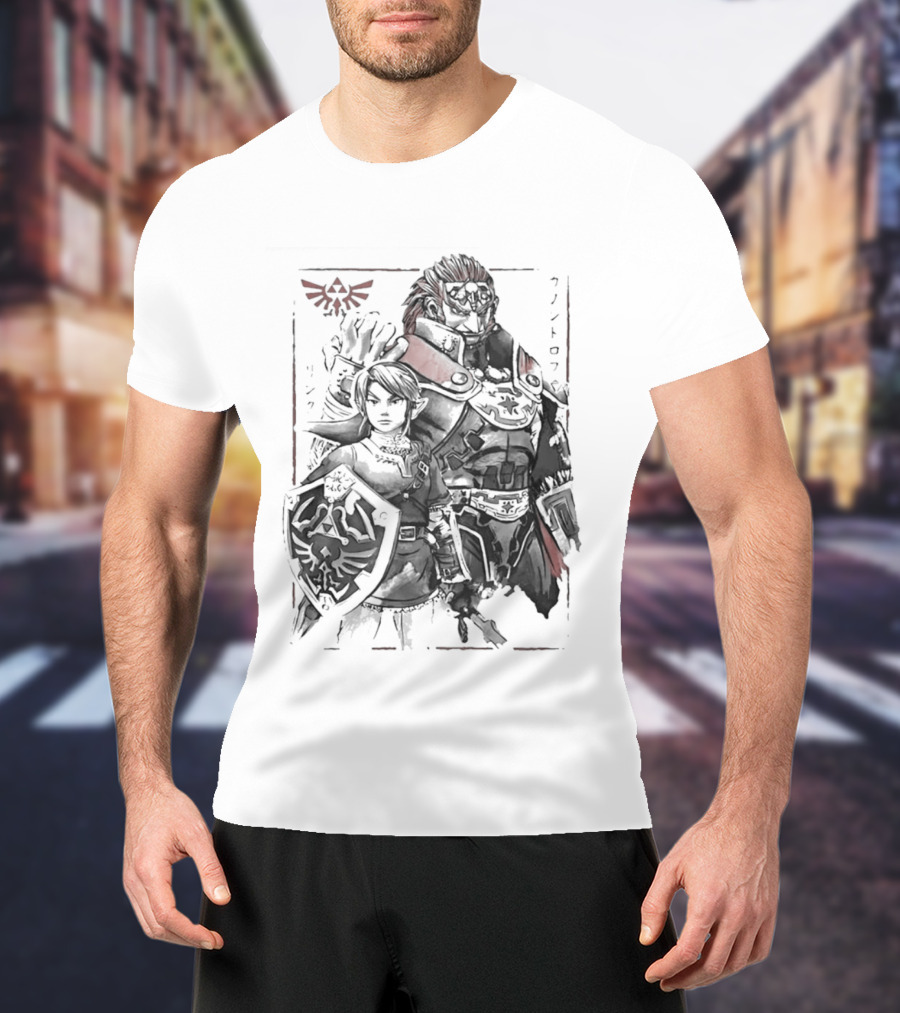 Legend Of Zelda Link Ganondorf Japanese Sumi Art Hyrule Crest T-Shirt