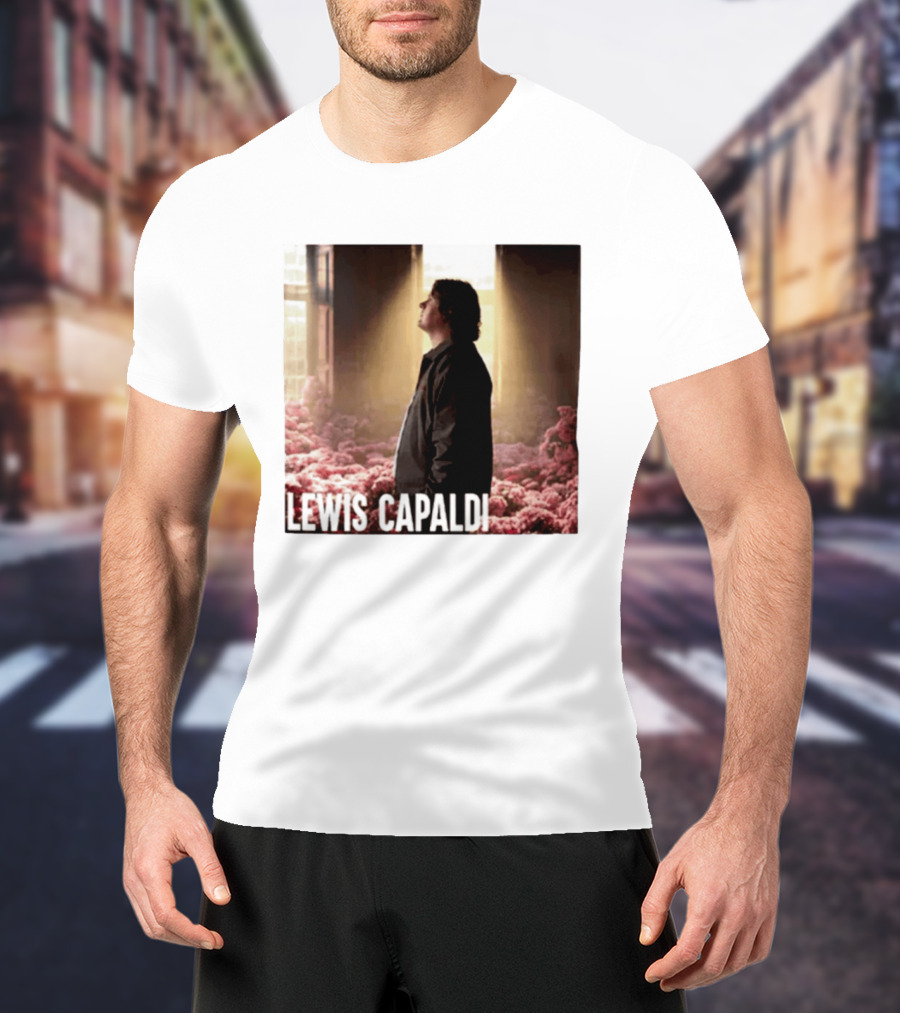 Lewis Capaldi Standing In Floral Scene With Sunlight In Concert Photo T-Shirt