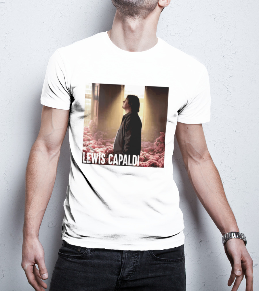 Lewis Capaldi Standing In Floral Scene With Sunlight In Concert Photo T-Shirt