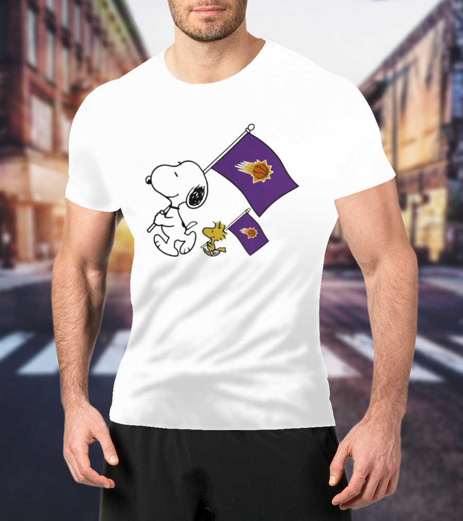 Phoenix Suns Snoopy Woodstock Holding Basketball Flag T-Shirt