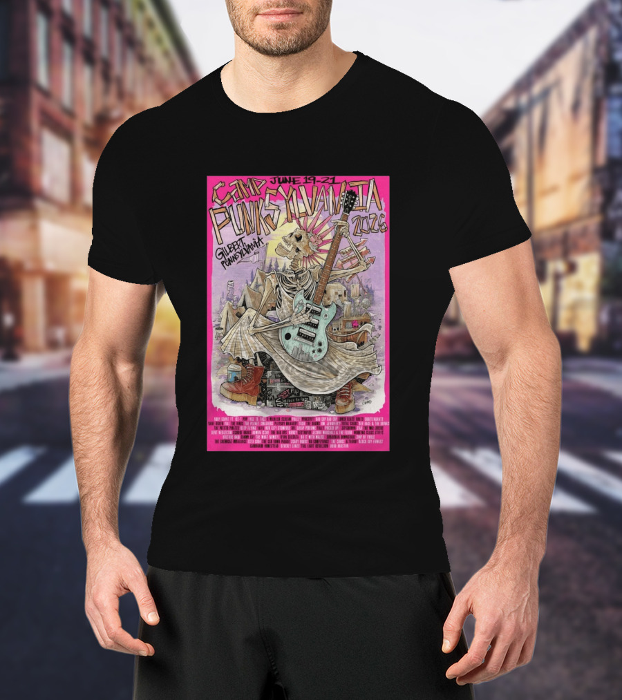 Camp Punksylvania Gilbert Pennsylvania June 19 21 2026 Skeleton Guitar T-Shirt