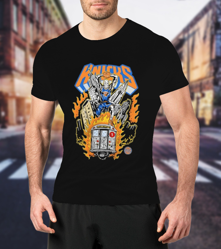 New York Knicks NBA Empire State Building Chrysler Building New York City Subway Basketball T-Shirt