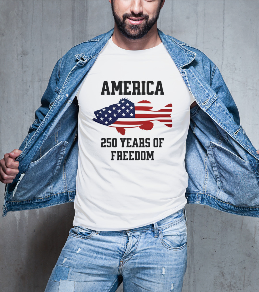 America Flag Bass Fishing 250 Years Of Freedom Celebration T-Shirt