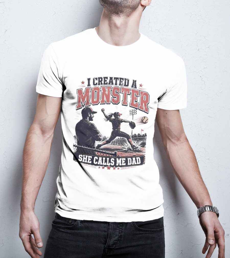 Fastpitch Softball She Calls Me Dad I Created A Monster T-Shirt
