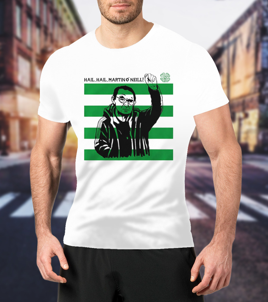Hail Hail Martin O Neill Iconic Gesture Four Leaf Clover Stripes T-Shirt
