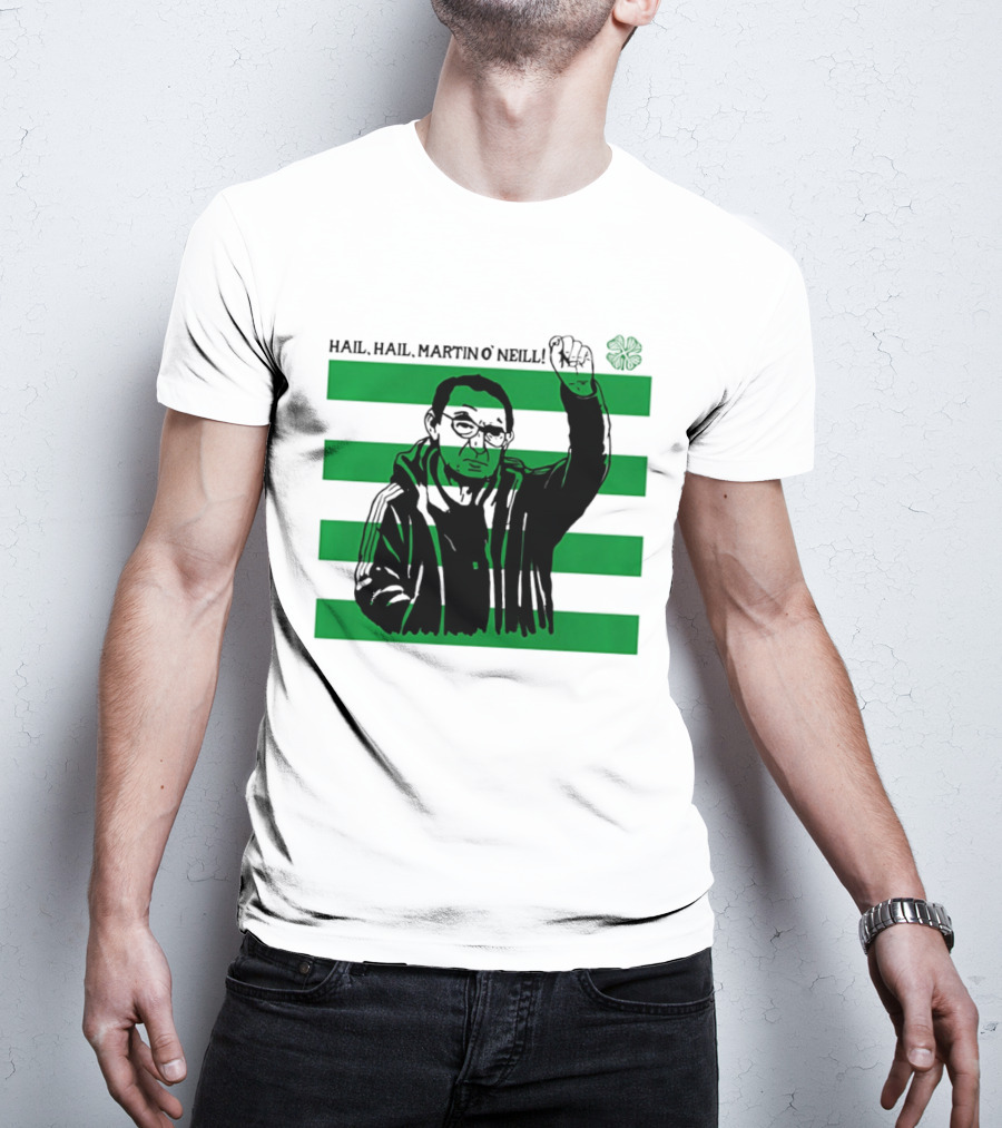 Hail Hail Martin O Neill Iconic Gesture Four Leaf Clover Stripes T-Shirt