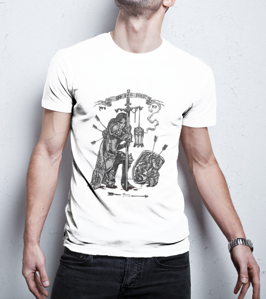 Knight Sword Shield Arrows Lantern Helmet Furia Do You Yield Yes No T-Shirt
