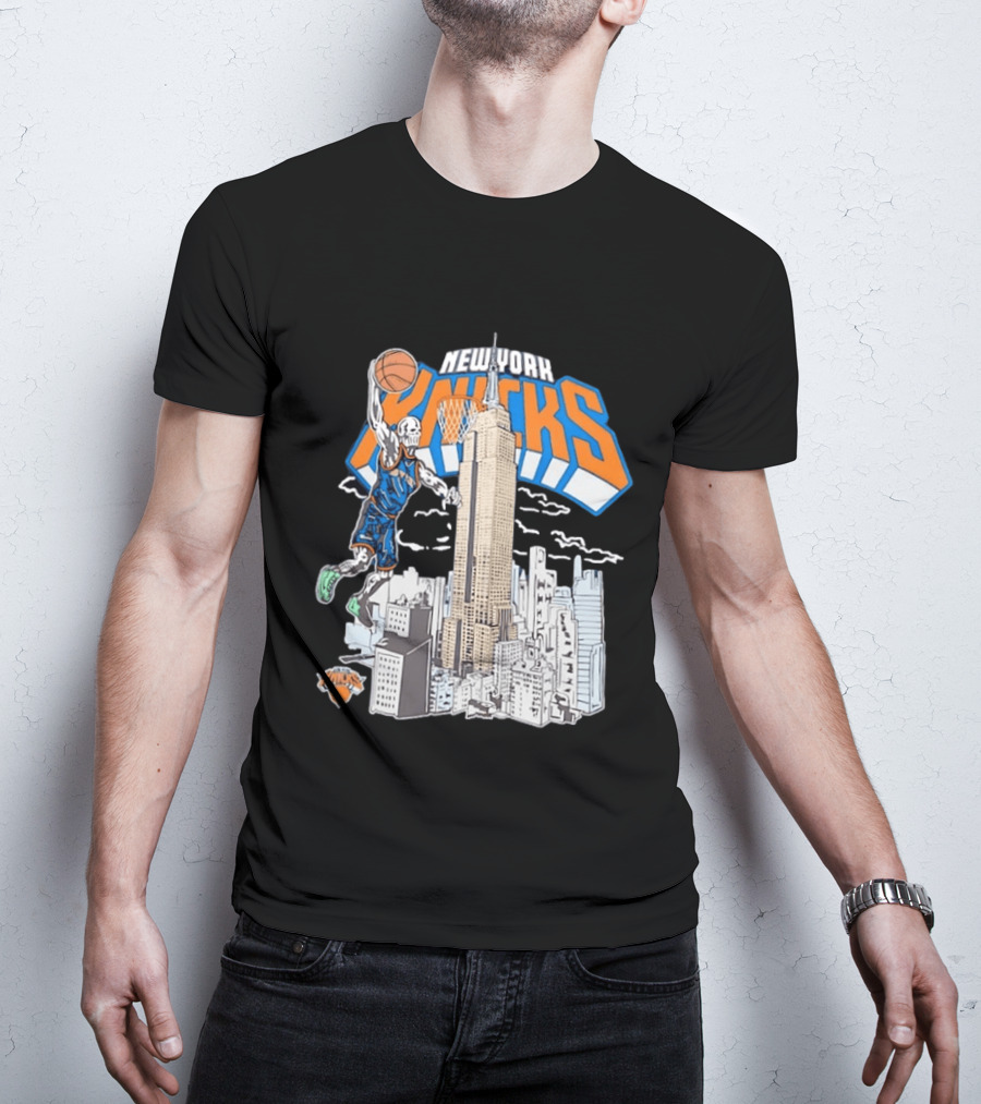 New York Knicks Skeleton Basketball Player Empire State Building Slam Dunk NBA T-Shirt