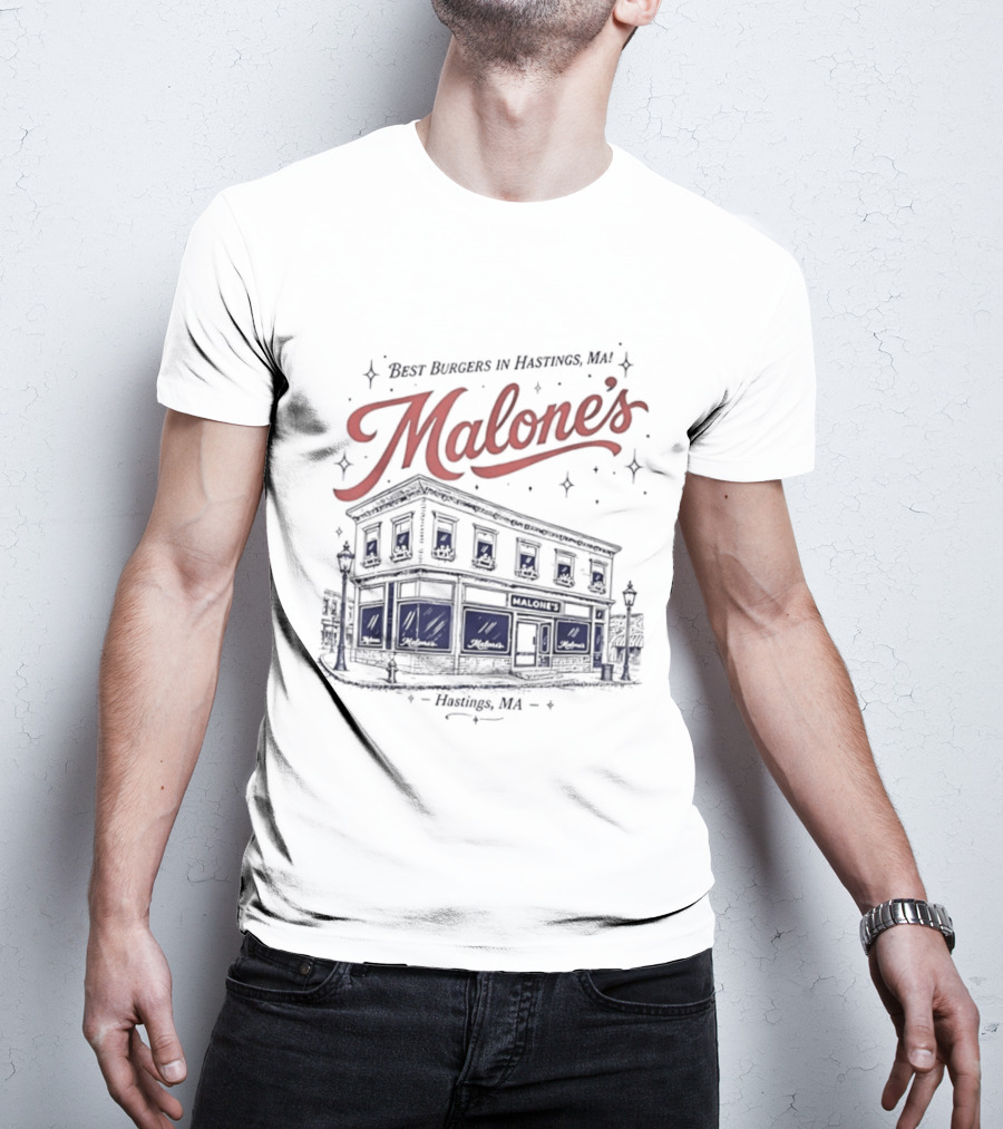 Malones Best Burgers In Hastings MA Retro Building T-Shirt