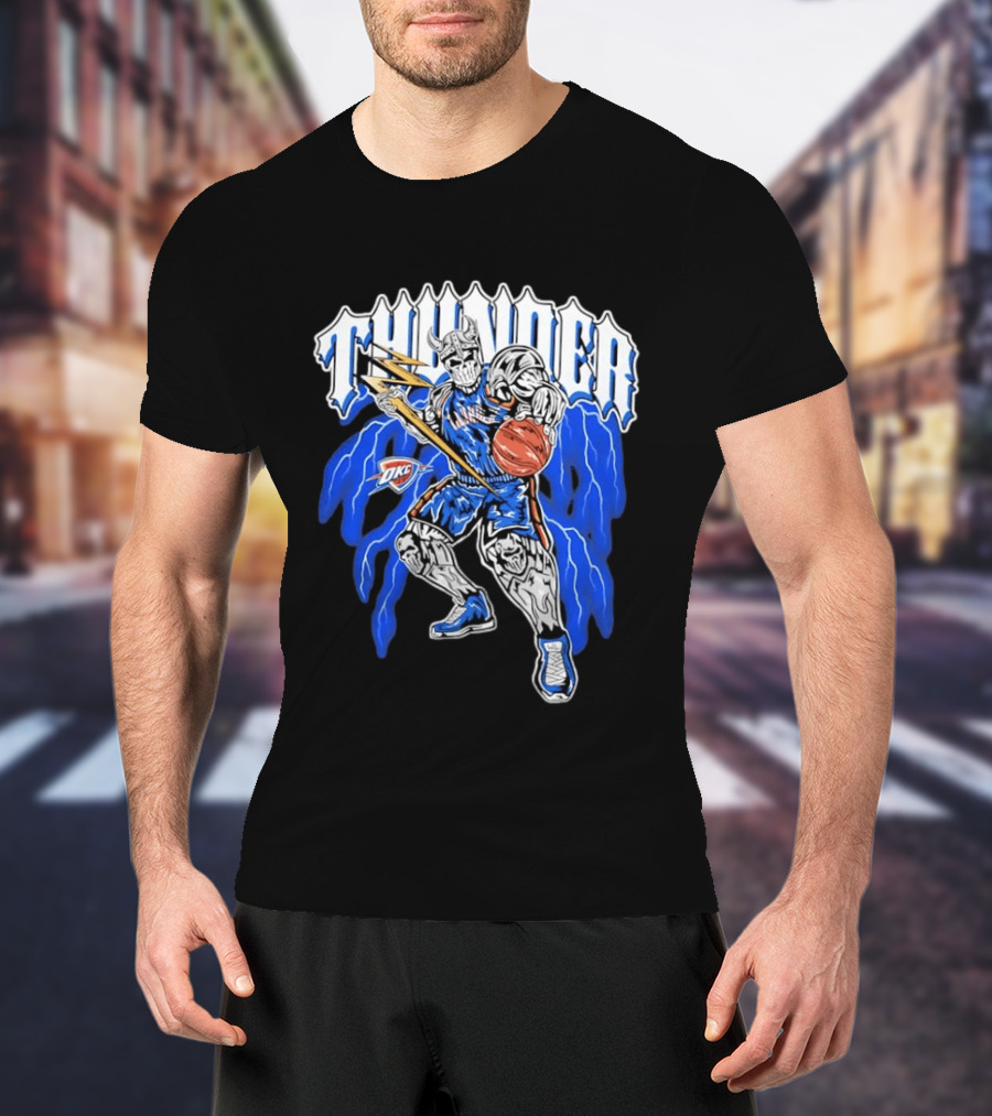 THUNDER Viking Skeleton NBA Basketball Player OKC Oklahoma City T-Shirt