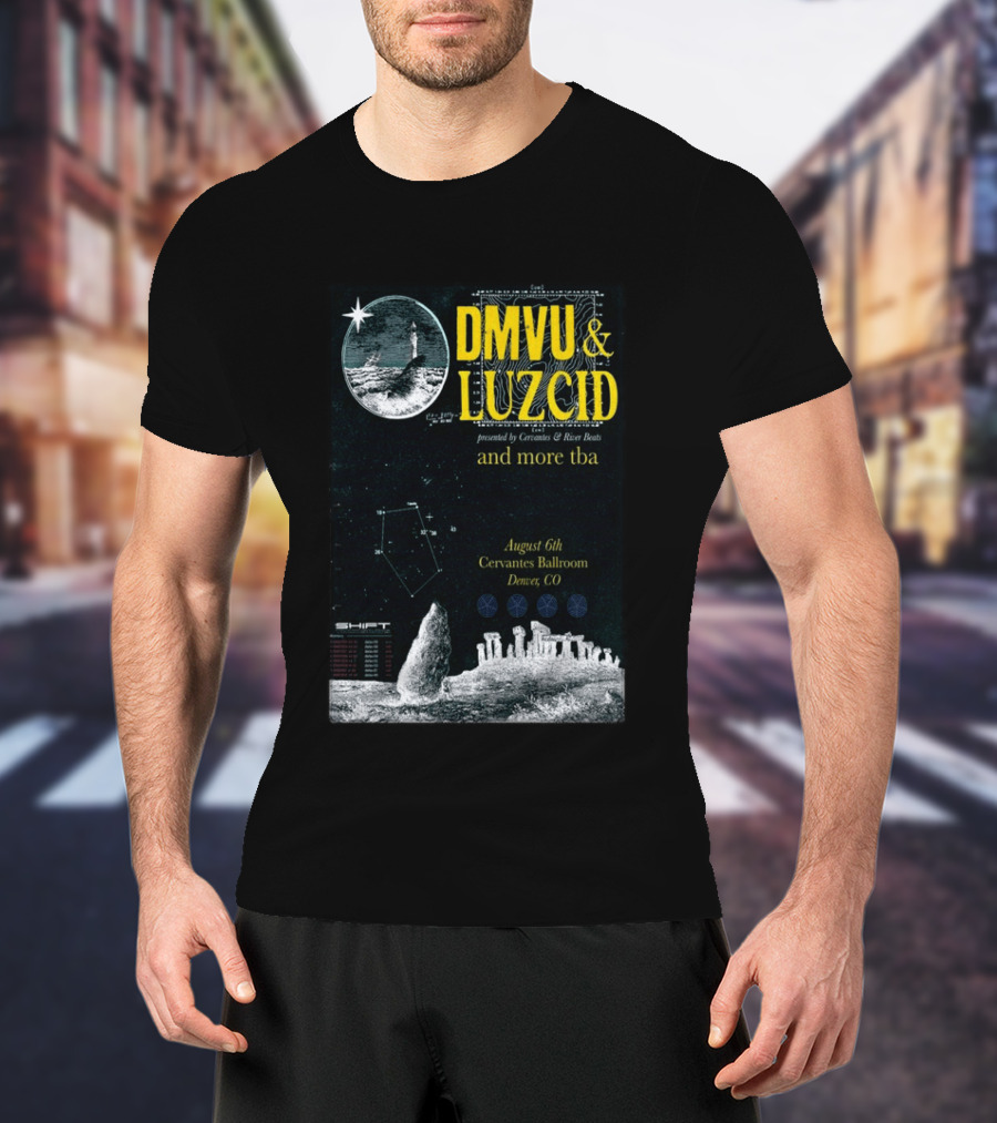 DMVU LUZCID August 6th Cervantes Ballroom Denver CO Lunar Lighthouse Constellation T-Shirt