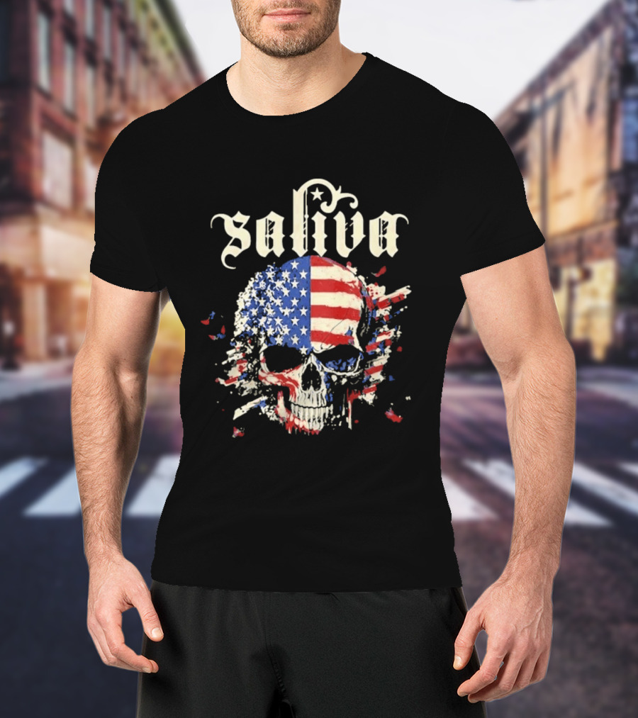Saliva Click Click Boom Skull American Flag Grunge T-Shirt