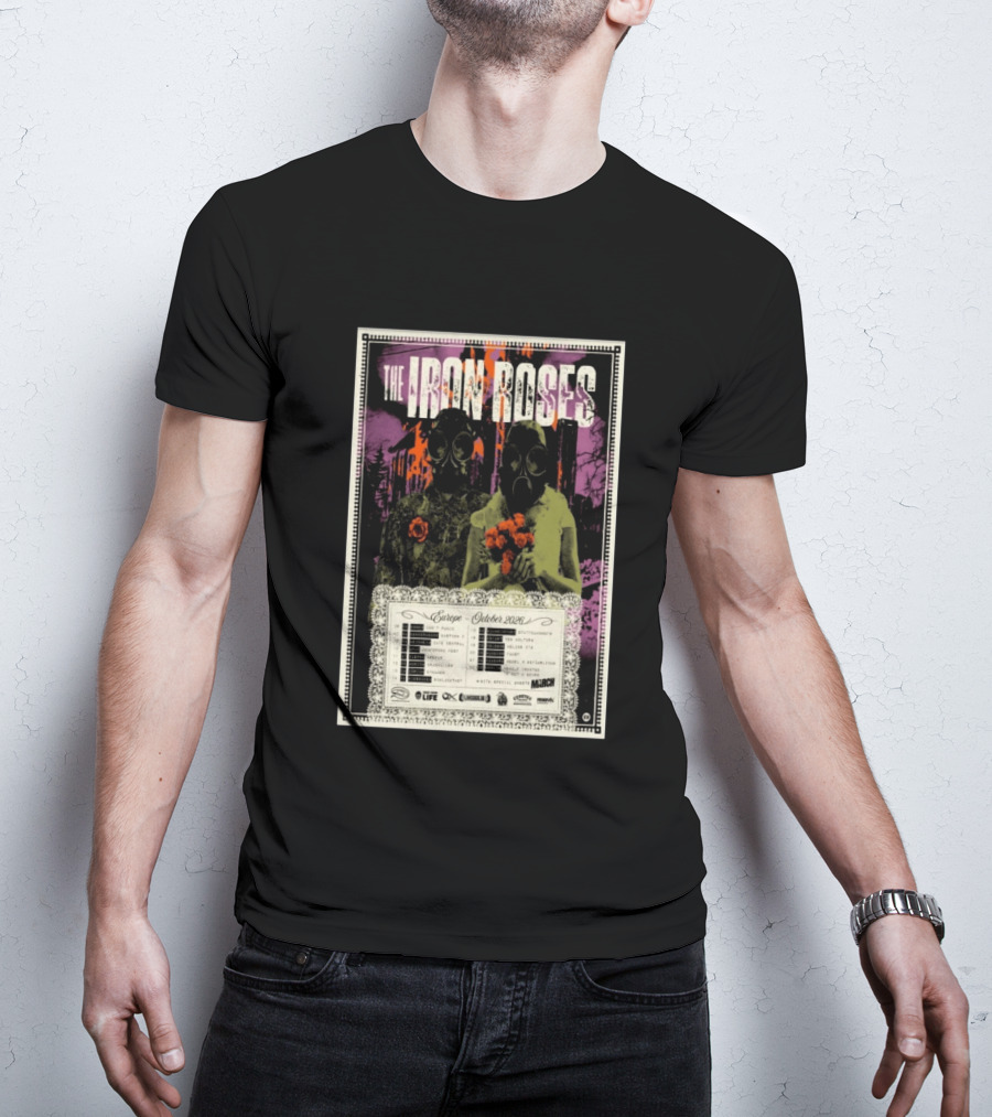 The Iron Roses Tour Europe 2026 October Dates With Gas Masks And Roses T-Shirt