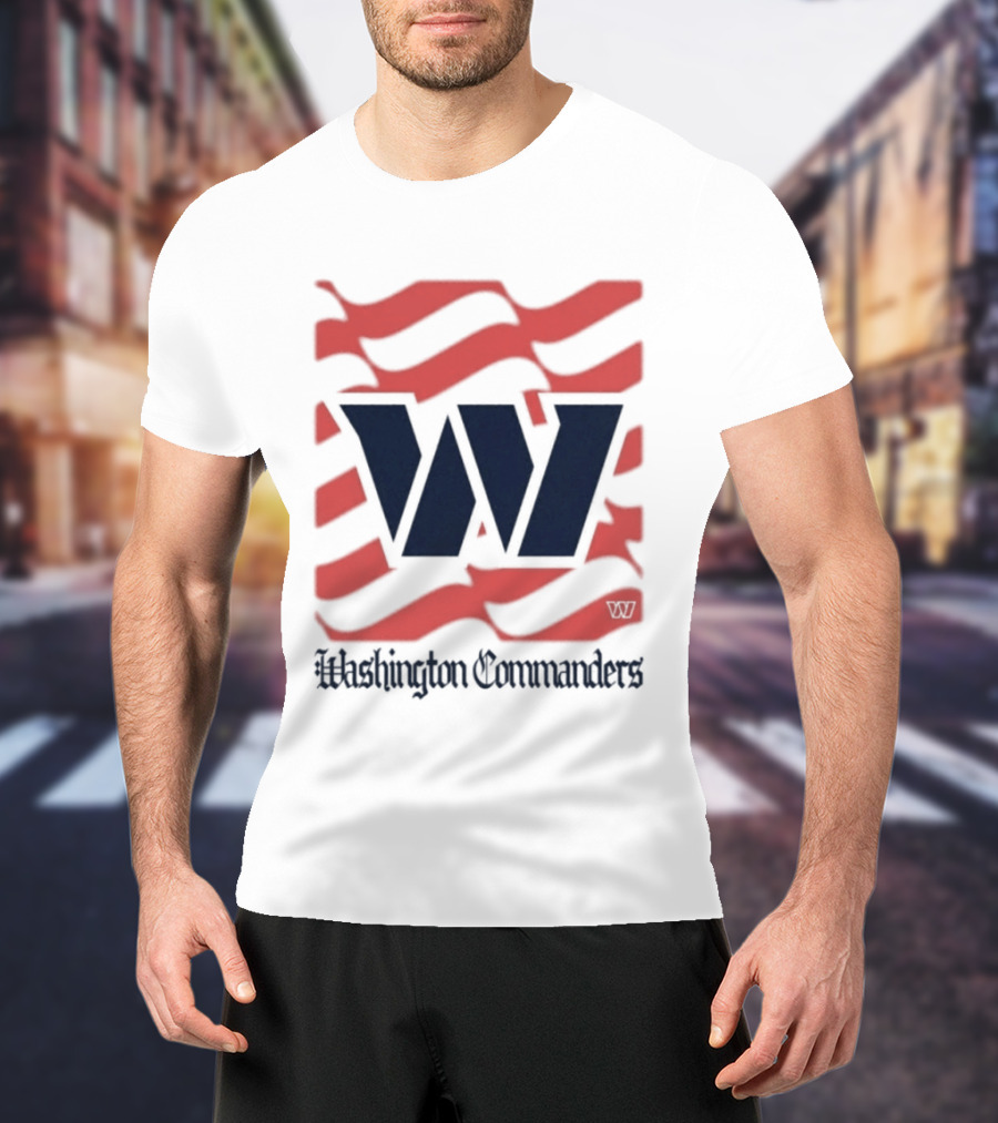 Washington Commanders W American Flags Red Stripes T-Shirt