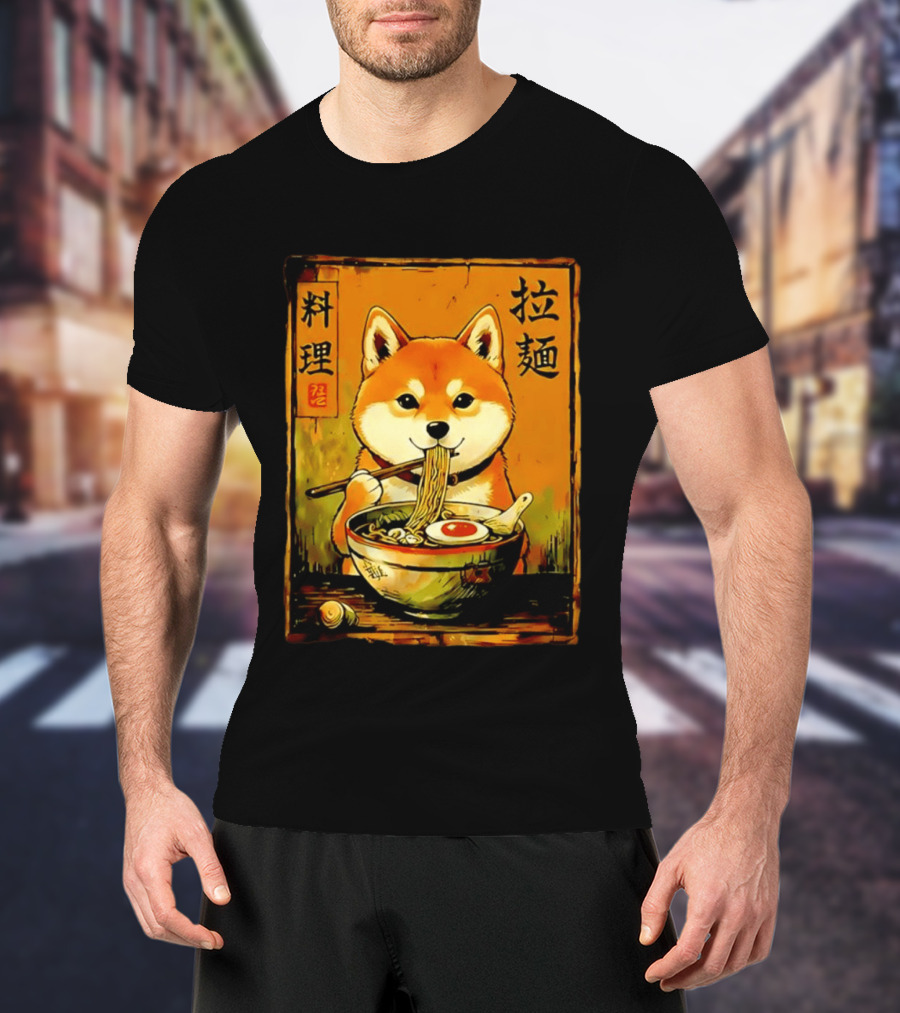 Shiba Inu Ramen Noodles Japanese Kanji T-Shirt