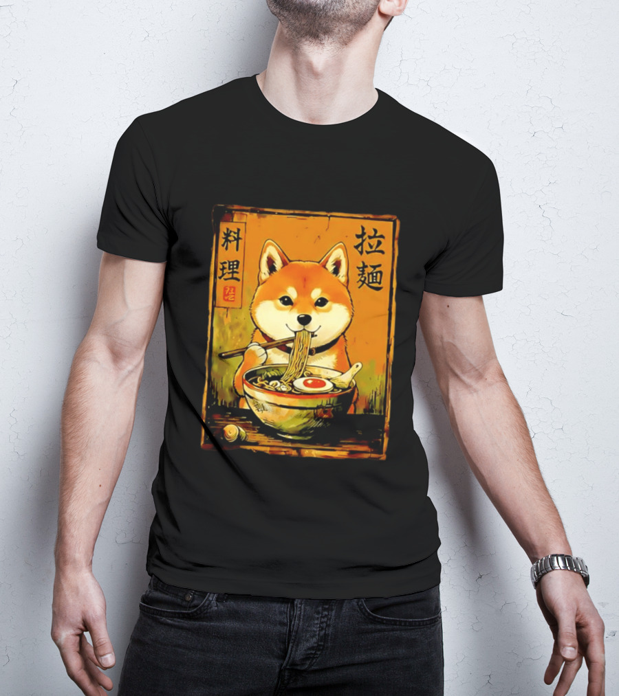 Shiba Inu Ramen Noodles Japanese Kanji T-Shirt