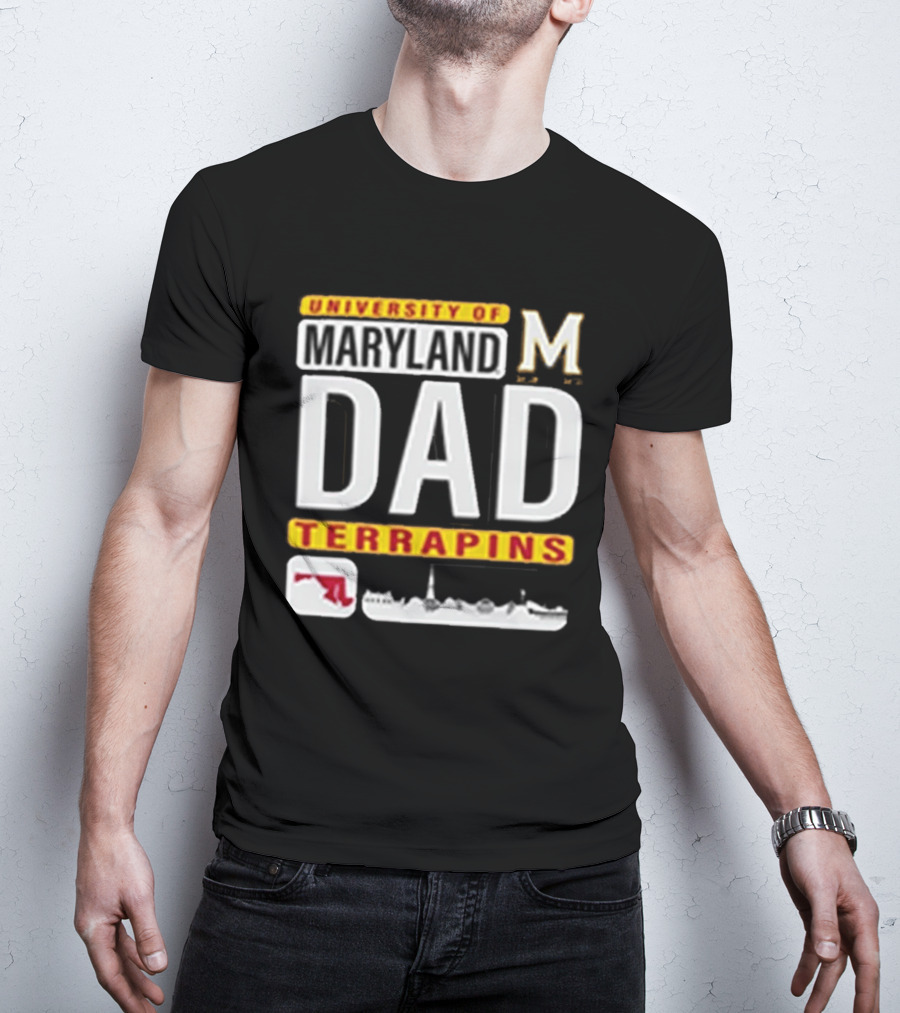 University Of Maryland Terrapins Dad With State Outline And Script T-Shirt