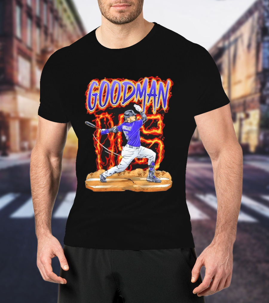 Colorado Rockies Hunter Goodman 15 Fiery Baseball Player T-Shirt