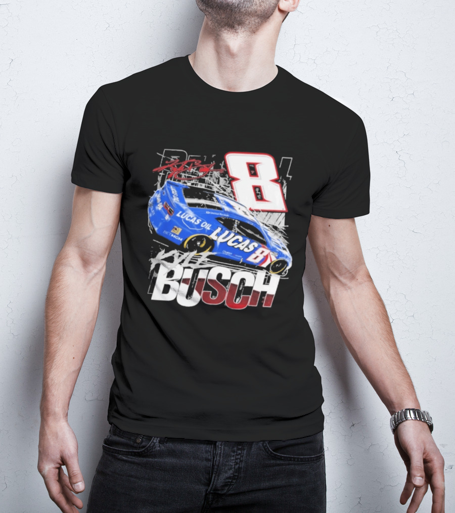 Kyle Busch Lucas Oil #8 Racing Car Red 2 Spot T-Shirt