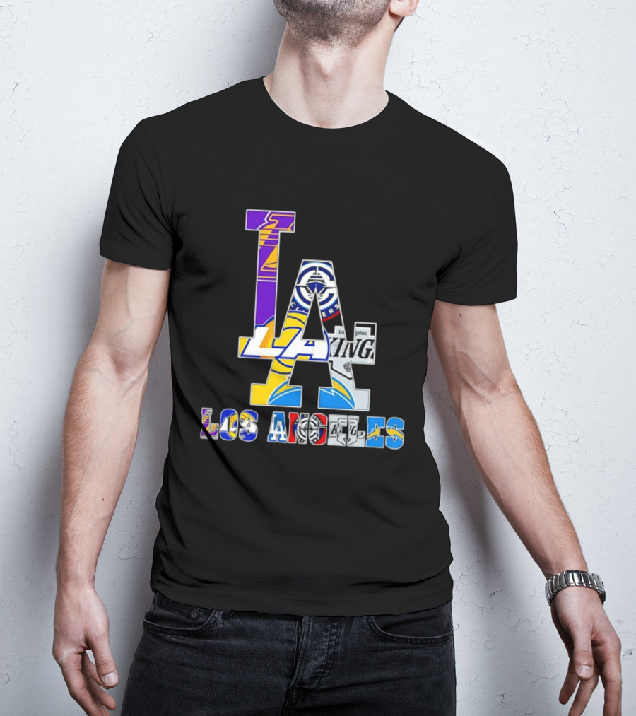 LA Los Angeles Lakers Dodgers Kings Rams Chargers Logos T-Shirt