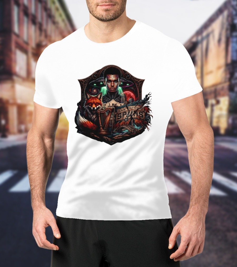 San Antonio Spurs Alien Wemby Space Hoops Comic Skyline Texas Basketball 2026 Fox T-Shirt