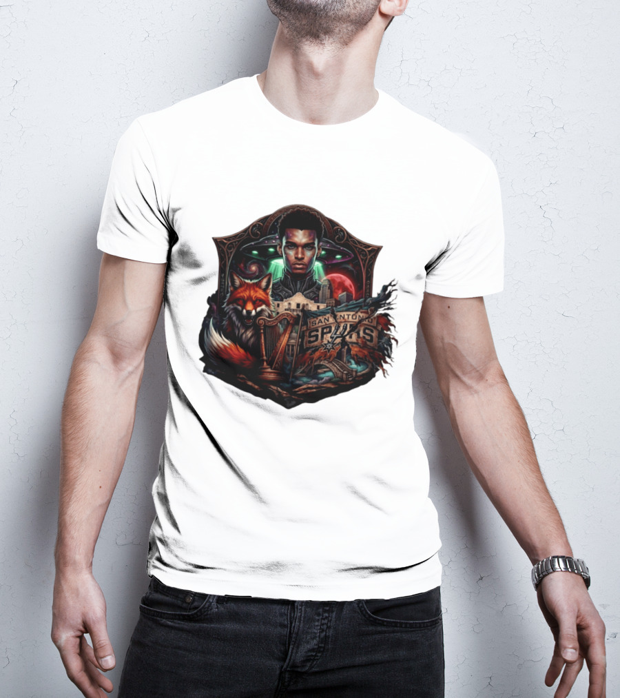 San Antonio Spurs Alien Wemby Space Hoops Comic Skyline Texas Basketball 2026 Fox T-Shirt