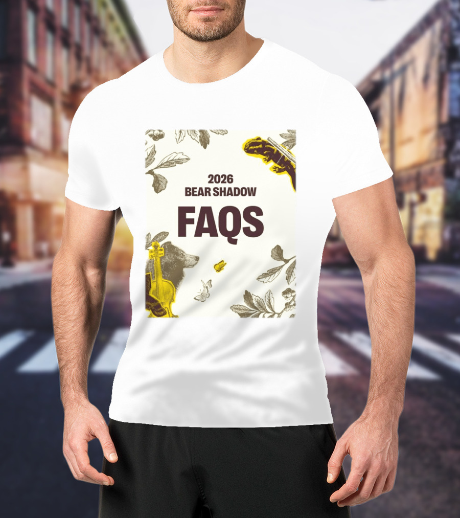 2026 Bear Shadow FAQs Music Festival Forest Animals Instruments T-Shirt