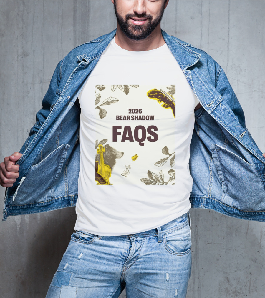 2026 Bear Shadow FAQs Music Festival Forest Animals Instruments T-Shirt