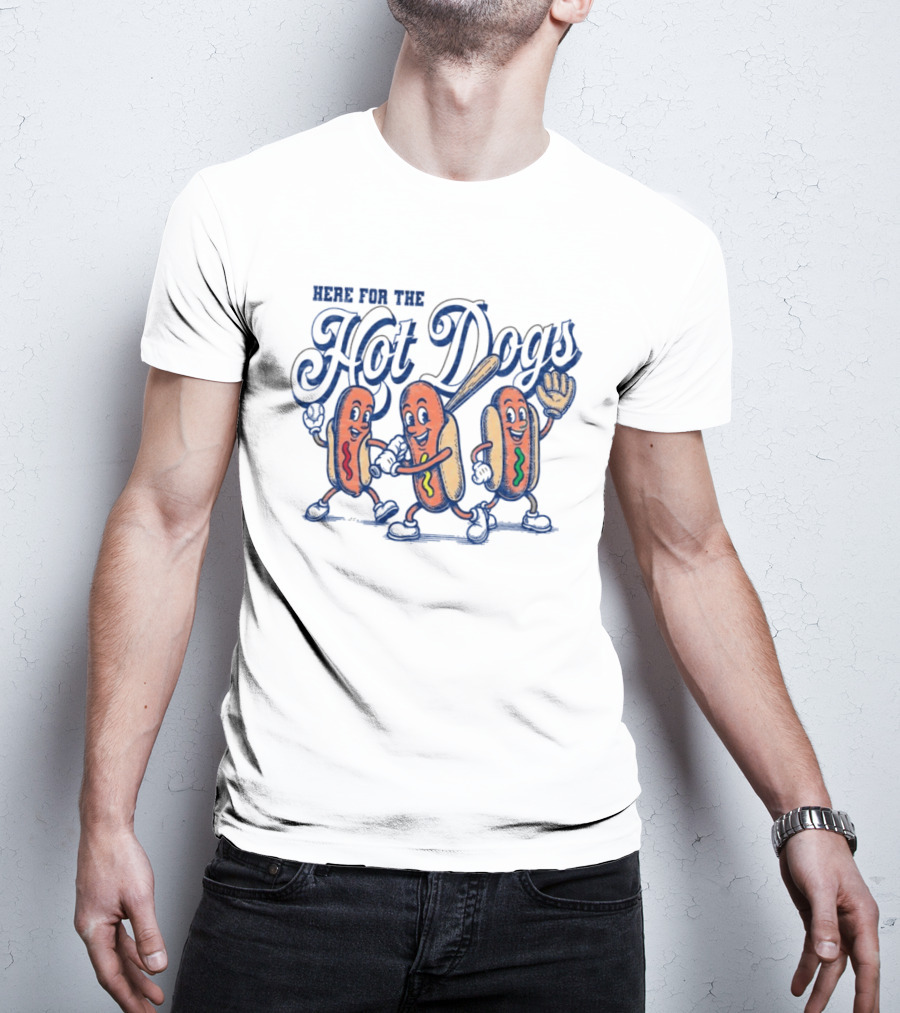 Here For The Hot Dogs Baseball With Fun Hot Dog Characters T-Shirt