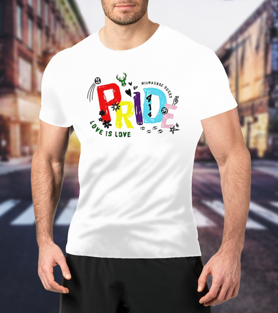 Milwaukee Bucks Pride Love Is Love Rainbow 414 T-Shirt