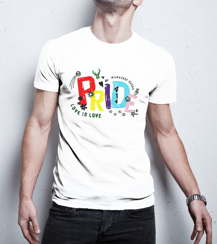 Milwaukee Bucks Pride Love Is Love Rainbow 414 T-Shirt