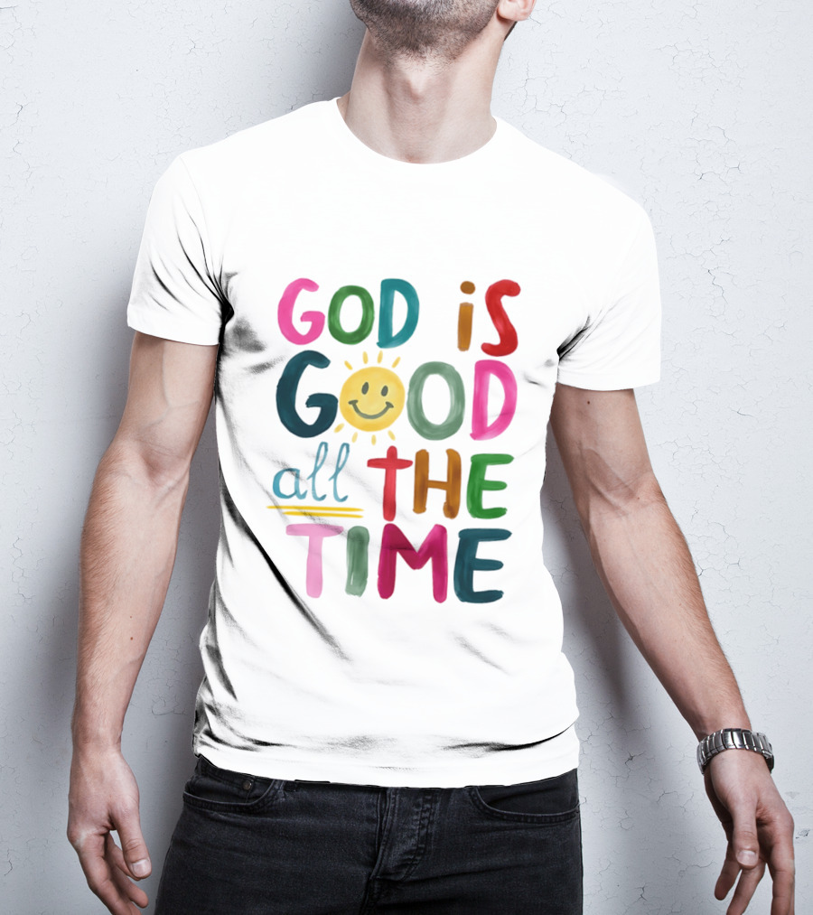 God Is Good All The Time Rainbow Smile Sunburst T-Shirt