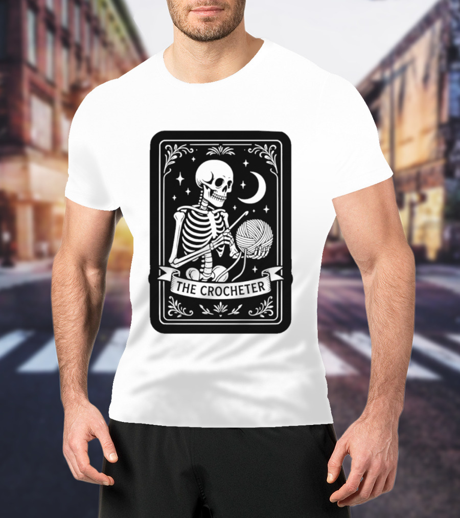 Tarot Card The Crocheter Skeleton Moon And Stars T-Shirt
