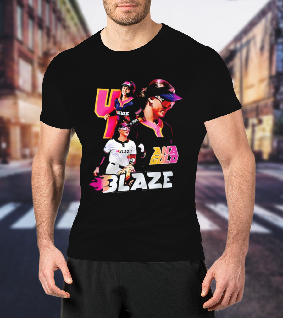 Blaze Ana Gold Softball Player Number 4 Action Collage T-Shirt
