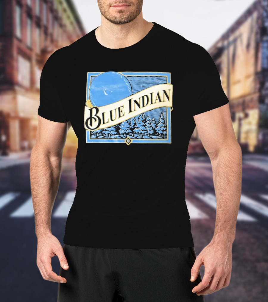 Blue Indian Moon Forest Nature Pine Trees Winter Scene T-Shirt