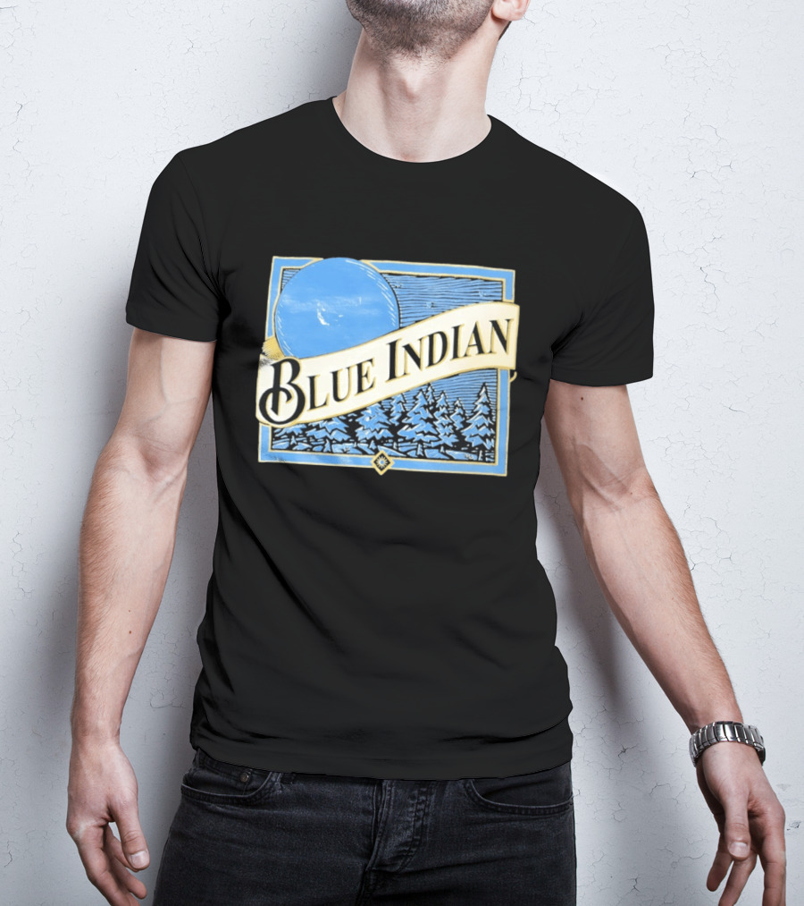 Blue Indian Moon Forest Nature Pine Trees Winter Scene T-Shirt