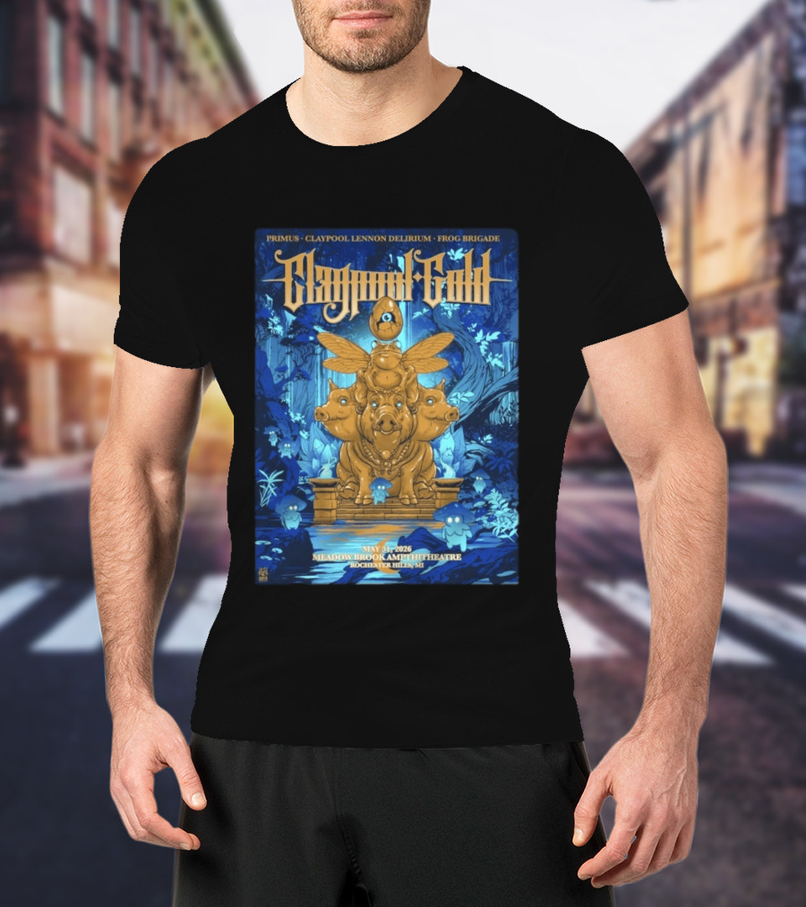 Claypool Gold Primus Frog Brigade May 31 2026 Meadow Brook Amphitheatre Rochester Hills MI T-Shirt