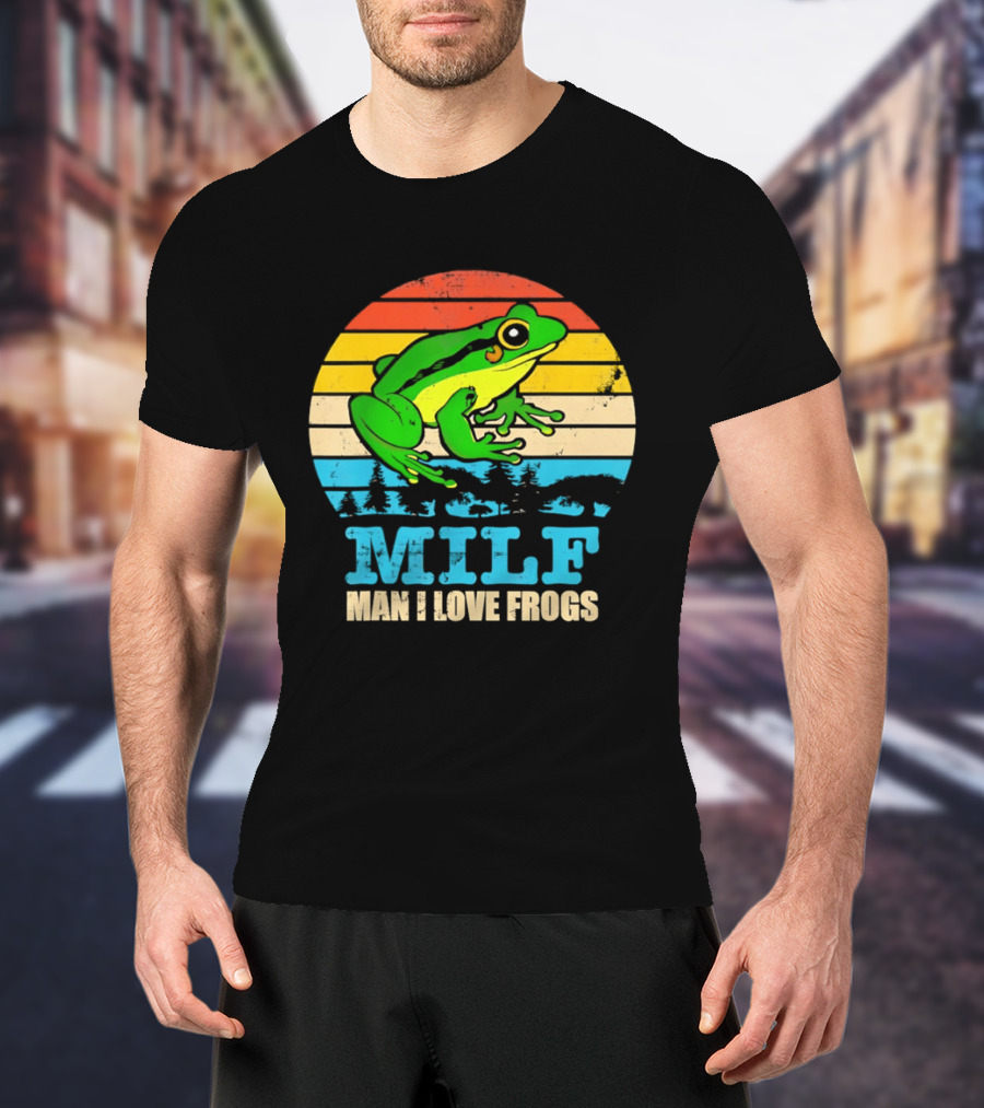 Frog MILF Man I Love Frogs Retro Sunset T-Shirt