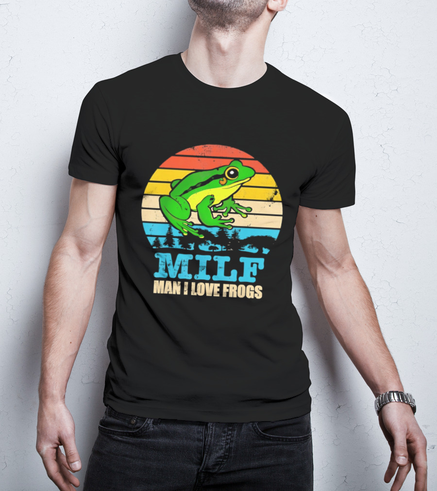 Frog MILF Man I Love Frogs Retro Sunset T-Shirt