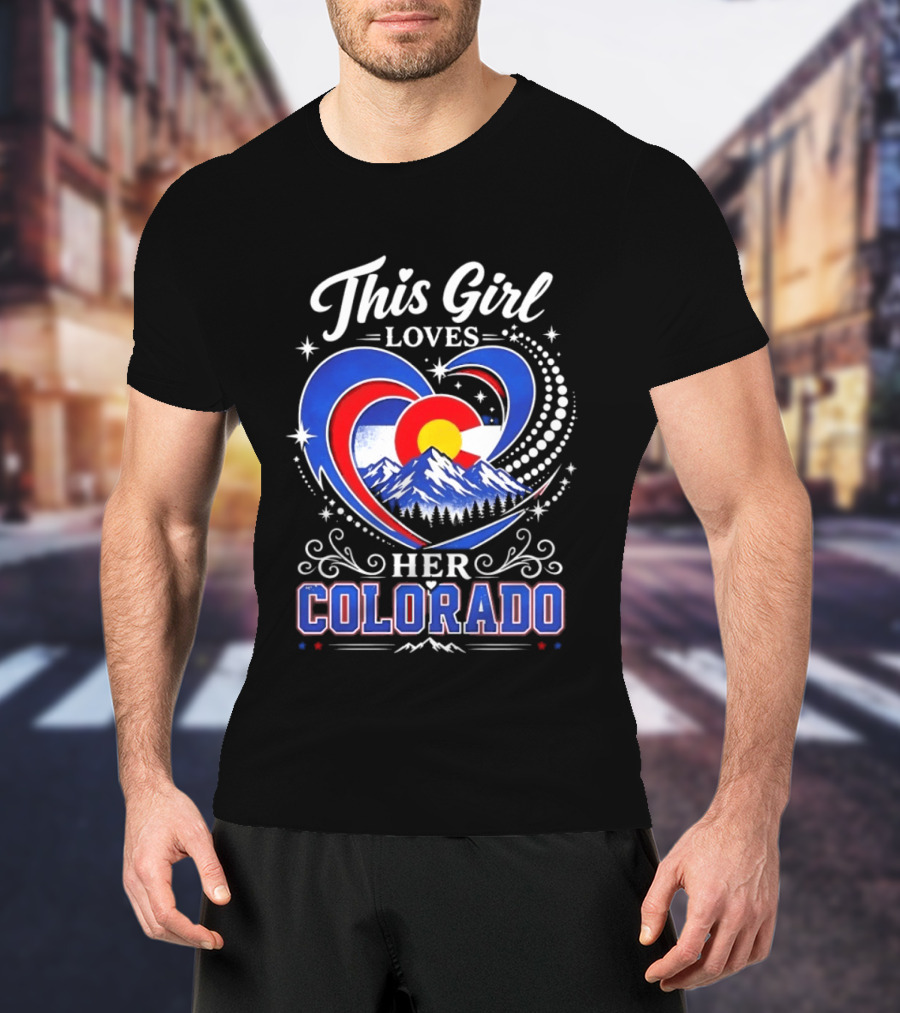 This Girl Loves Her Colorado With Heart And Mountain Scene T-Shirt