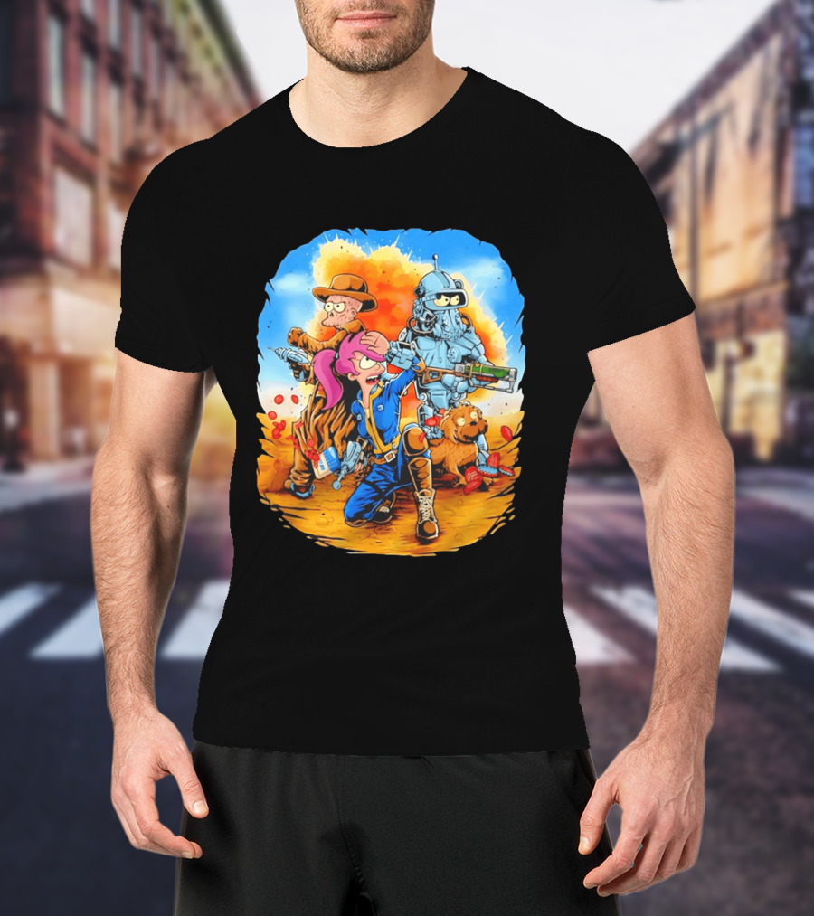 Futurout Fallout Futurama Mashup Fan Art Bender Leela Professor Farnsworth T-Shirt