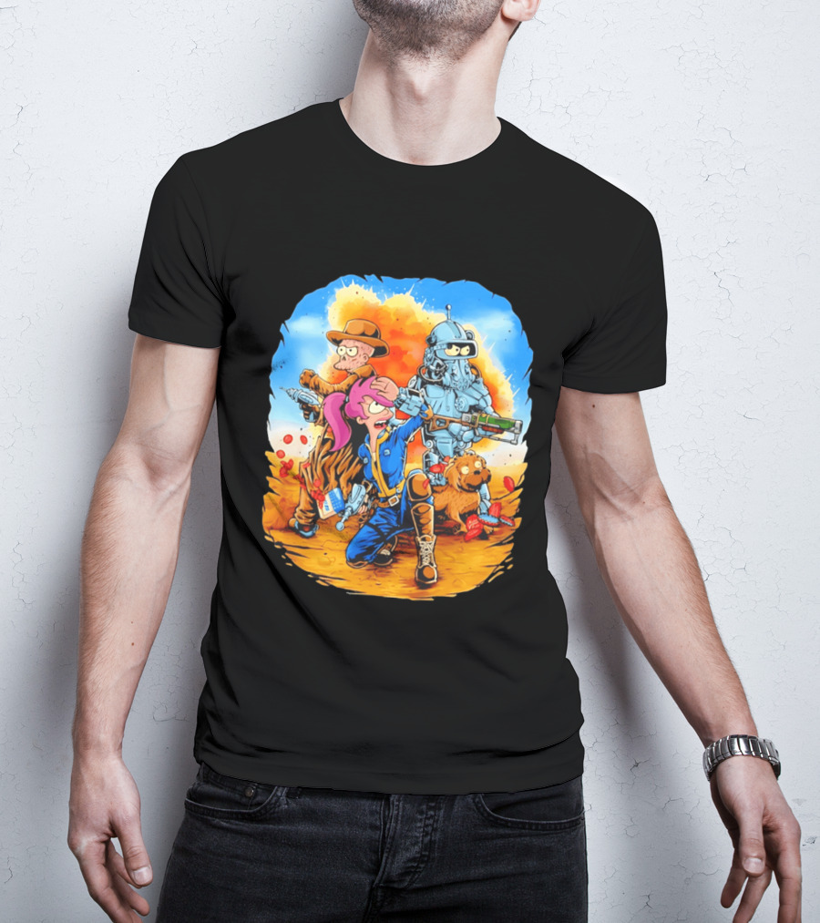 Futurout Fallout Futurama Mashup Fan Art Bender Leela Professor Farnsworth T-Shirt