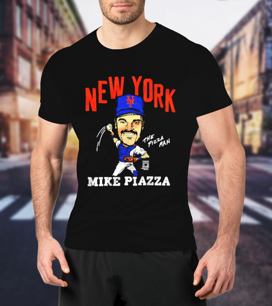 New York Mets Mike Piazza The Pizza Man Caricature T-Shirt